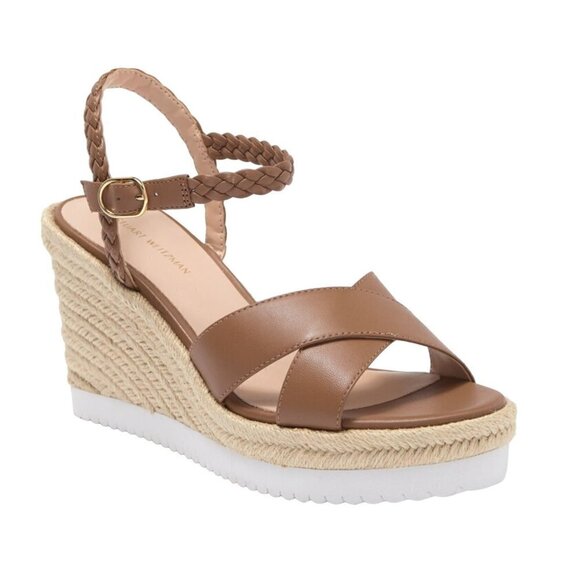 Stuart Weitzman Mykonos Espadrille Braided Leather Wedge Sandal Brown Womens  10 - Picture 1 of 14